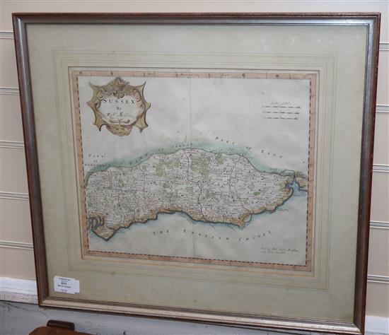 Robert Morden, coloured engraving, Map of Sussex, 35 x 42cm.